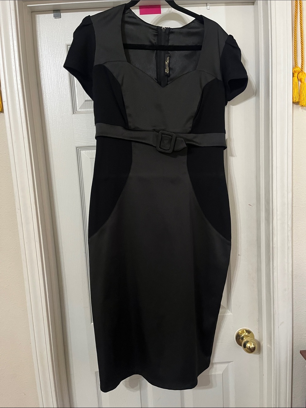 Black Belted Midi Sheath Dress